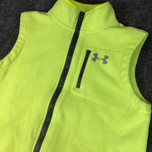 Under Armour ColdGear Fleece Vest Youth YLG Yellow Zip Pockets Activewear